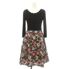 トッカ TOCCA 洗える STARFIRE KINIT ニットドレス ワンピース ドッキング 膝丈 七分袖 花柄 オーガンジー XS 黒 マルチカラー /ES ■OS