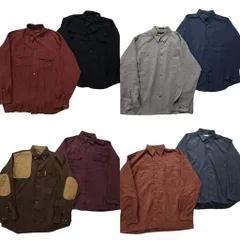 古着卸 まとめ売り フェイクスエード 長袖シャツ 8枚セット (メンズ L /XL ) エルボーパッチ ダブルフラップ ブラック 中古 古着 NB4349