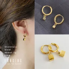 ピアス フープピアス サージカルステンレス ステンレス レディース ゴールド 揺れる キューブ シンプル 金属アレルギー対応 stainless