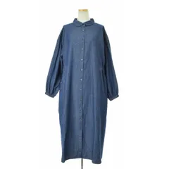 【SM2SamansaMos2】ラウンドカラーデニムギャザーフレアシャツロング長袖ワンピース