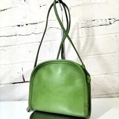 E Φ 【 OLD COACH 】 オールドコーチ 9017 オールレザー ゴールド金具 ショルダー / クロスボディ バッグ 斜め掛け 婦人鞄 グリーン 黄緑系