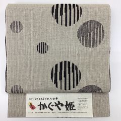 未使用品 源氏物語 綿麻 紬 本染浴衣 浴衣反物 グレー 黒 ドット 水玉