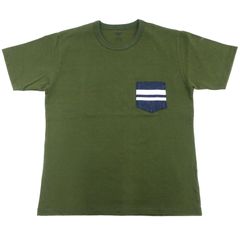 桃太郎ジーンズ GTBデニムポケット Tシャツ Momotaro Jeans 8.5oz 半袖Tシャツ 出陣ライン MZTS0003 オリーブ 新品