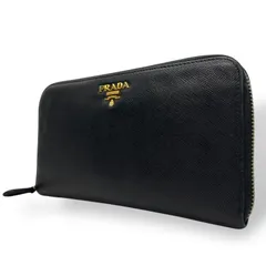 美品 PRADA プラダ 長財布 黒 ブラック ラウンドファスナー サフィアーノレザー ロゴ ゴールド金具 レディース M4