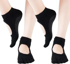 COMFORTIS ヨガソックス ピラティス 靴下 レディース 滑り止め 5本指 ヨガ靴下(ブラック,  Free Size)