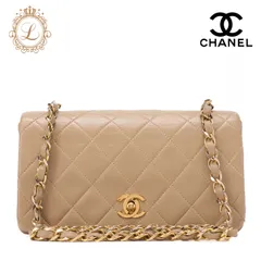 CHANEL シャネル   チェーンショルダーバッグ 　ミニマトラッセ　18cm 　ラムスキン 　ベージュ　フルフラップ　 ターンロック　ゴールド金具　 レディース【中古】【送料無料】