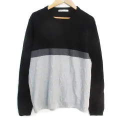 イッカ ikka ニット セーター 長袖 クルーネック ライン マルチカラー L 黒 杢グレー ブラック /FF23