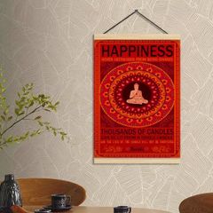 仏教仏陀タペストリー HAPPINESS 合成キャンバス地 ブッダ 釈迦 BUDDHA 掛け軸 TPS24102-1