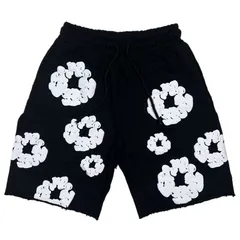 デニムティアーズ フラワープリント ハーフパンツ ブラック/ホワイト