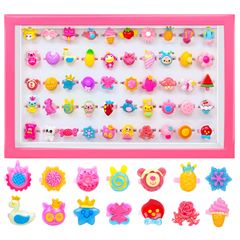 女の子 かわいい 指輪セット リング 50個 重複なし キッズ 子供 おしゃれ おもちゃ ごっこ遊び ひな祭り 指輪 カラフル 誕生日 [Ynanimery] クリスマス プレゼント