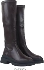 ロングブーツ レディース 4センチ ヒール 厚底ブーツ プラットフォーム 伸びる ストレッチ素材 エンジニアブーツ 黒 ブラック 履きやすい 30代 40代 50代 sm5205 ダークブラウン LL　(24.0～24.5cm)