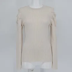 トゥウェンティスリー Twenty three 薄手 ギャザー ニット カットソー 長袖 リブ F 白 ライトベージュ【23232-2】