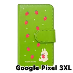 【新品未使用】Google Pixel3 XL スマホケース 手帳型 (色：グリーン×柄：うさぎとイチゴ)moimoikka ウサギ 動物 flip2-pixel3xl-gr-20140