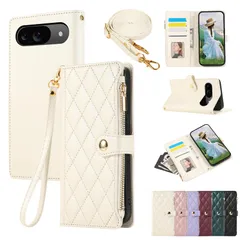 Pixel9 ケース ショルダー ケース 適用 Google Google Pixel 9 Pixel カバー 人気 ひし形柄 女性 対応 Googleピクセル9 グーグルピクセル9 Pro ケース 手帳型 肩掛け カード収納 Proケース ジップ付き財布 横