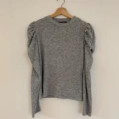 M0139 【送料無料】ZARA ザラ　パール付き パフスリーブ ニット　レディース　Lサイズ　春秋