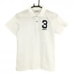 【美品】アディダス 半袖ポロシャツ 白 袖3ライン ロゴネイビー レディース L/G ゴルフウェア adidas