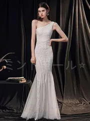 【新品・未使用】 カラードレス ワンショルダー マーメイドドレス ブラック ホワイト ウェディングドレス ウエディングドレス パーティー ロ