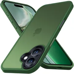 【在庫セール】スマホケース アイフォン16 指紋防止 米軍MIL規格 ストラップホール付き 滑り止め 耐衝撃 ワイヤレス充電対応 マット アイホン16カバー 半透明 ケース 6.1インチ 用 iPhone16 グリーン Anqrp