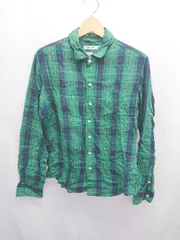 ◇ ⊂ ◎ GLOBAL WORK グローバルワーク チェック 長袖 シャツ サイズS グリーン　ネイビー系 メンズ E  【1411130005718】