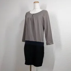 美品【ナチュラルビューティーベーシック】ワンピース　M　長袖　バイカラー　グレー　フォーマル　セミフォーマル　Y2K　グランジ