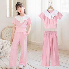 セットアップ キッズ ベビー服 女の子 ロングパンツ おしゃれ 可愛い 子供服 夏 上下セット トップス ボトムス ガウチョパンツ 長ズボン 入学 入園 誕生日 プレゼント 幼稚園 小学生mksenbao06