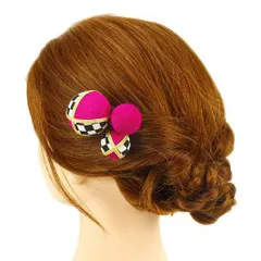 髪飾り 成人式 振袖 前撮り 袴 花 浴衣 夏祭り 花火大会 3点セット ピンク ちりめん 玉飾り 格子 ヘアアクセ かんざし 新作 ヘ No.9-3272