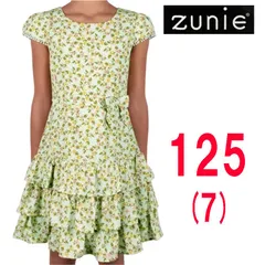 新品 125 ★ コストコ ZUNIE ガールズ ワンピース ドレス グリーン 7 フリル リボン 花柄 パーティー 女の子 キッズ 子供用 ズーニー 3段フリル スカート 半袖 フレンチスリーブ KIDS DRESS Sage