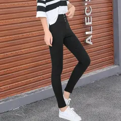 スキニーパンツ レギンスパンツ 九分丈 レディーススパッツ ストレッチ ハイウエスト ボトムス ボタン コーデ ロングパンツ スタイリッシュ 黒 薄手 着痩せ 美脚 5Xpc643