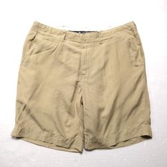 00's ポロラルフローレン タック無し リネンｘシルクショーツ (36) カーキ系 ショートパンツ 00年代 旧タグ ＰＯＬＯ アメリカ古着 USED  ビンテージ ヴィンテージ