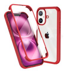 【人気商品】MQman iPhone16 ケース 両面透明 前面ガラス+背面PCプレート 360°全面保護 100％画面タッチ感度 耐衝撃 強化ガラス フロント+バックプレート 軽量 ワイヤレス充電対応 前後 両面 カバー (レッド iPhone16)