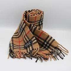 良品 バーバリー ブラウン チェック カシミア100％ メンズ/レディースマフラー KTR 2000000 NSK