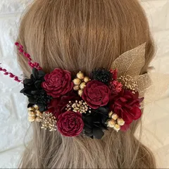 レッドブラック♡髪飾り ヘッドドレス 結婚式 前撮り 成人式 卒業式のサムネイル
