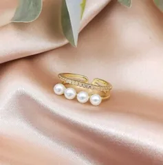 【即日〜翌日発送】2連パールリング　重ね付け風　フリー　ゴールド　上品　*r8
