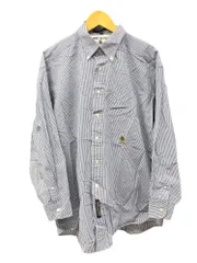 TOMMY HILFIGER (トミーヒルフィガー) 長袖シャツ BD ボタンダウン ワンポイントロゴ 胸ポケット ストライプ 17-34 ホワイト ブルー ネイビー メンズ/025