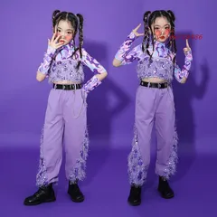 キッズダンス衣装 ヒップホップ セットアップ 女の子 チアガール キラキラ ロングパンツ パンツ へそ出し スパントップス  vii4w738486