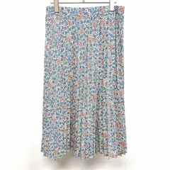 古着 LAURA ASHLEY ローラアシュレイ 11 L レディース プリーツフレアシフォンスカート 花柄 ポップアート風 ポリ100% ブルー×ピンク×ブラック×オフホワイト