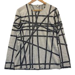 美品 エルメス ボルデュック リボン柄 長袖 Tシャツ ロンT グレー M