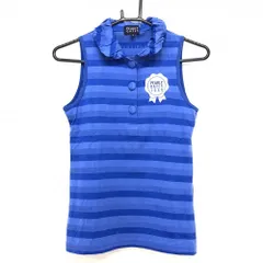 【美品】パーリーゲイツ ノースリーブポロシャツ ブルー ボーダー  レディース 0(S) ゴルフウェア PEARLY GATES