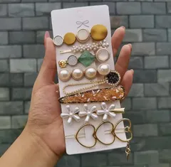 ファッションヘアアクセサリー　パール　ヘアピン　ピン留め　髪飾り　メタルヘアクリップ　バレッタ　7個セット　タイプ5