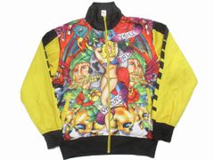 エド・ハーディ イラスト 総柄 ジャージトップス 黄色×黒 L USA古着 トラックジャケット