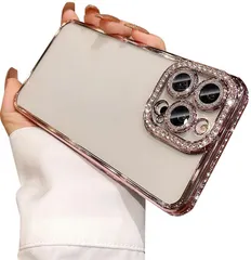 【人気商品】かわいい キラキラ レディース ソフトケース TPU 背面ケース 透明 アップル クリア カバー ストラップホール[iPhone ケース ラインストーン 16 カメラ保護あり Pro Pro Max Max(ローズゴールド)] KOOLRIVER・