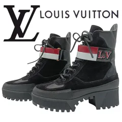 LOUIS VUITTON　ルイヴィトン　ブーツ　ローリエートライン　LVベルト　ブラック　黒　37　24cm　SC 0148　レースアップブーツ