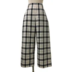 アーバンリサーチ ドアーズ URBAN RESEARCH DOORS パンツ ワイド ロング チェック ハイウエスト ウエストゴム 38 黒 ベージュ ブラック