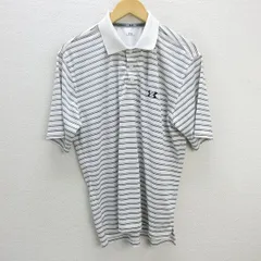 z■アンダーアーマー/UNDER ARMOUR  パフォーマンスストライプポロシャツ MGF3057【MD】白/men's/99【中古】■