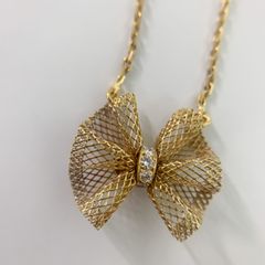 ヴァンクリーフ＆アーペル Van Cleef & Arpels ネックレス メッシュ ボウ リボン モチーフ ヴィンテージ レア ダイヤモンド  K18YG