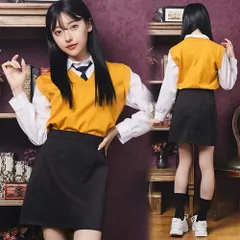オルチャンセーラー ニットベスト イエロー×ブラック　　[韓国 制服 コスプレ 韓国風制服 コスチューム コリア 女子高生 衣装生徒 高校生 中学生 レディース 大人女性 ハロウィン イベント]【A-2182_908616】