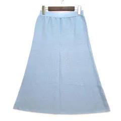 オペークドットクリップ OPAQUE.CLIP ラネリアウール フレア ニット スカート ロング ウエストゴム ライトブルー L 637-75007