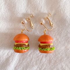 ミニチュア　ハンバーガー　イヤリング　金属アレルギー対応
