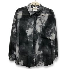 ▼マルゥ ユナイテッドアローズ 長袖 マーブル シアーシャツ モノクロ グレー系 ブラック系 フリーサイズ？ / MARW UNITED ARROWS