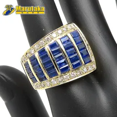 K18 サファイヤ 4.10ct ダイヤモンド 0.80ct リング 指輪 13号 16.8g 鑑別書付 18金 Yellow Gold Sapphire Diamond voluminous Ring With GEM IDENTIFICATION
